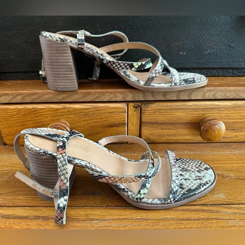 Madewell The Edie‎ Sandal in Snake Embossed Leather 9.5 Style AH726